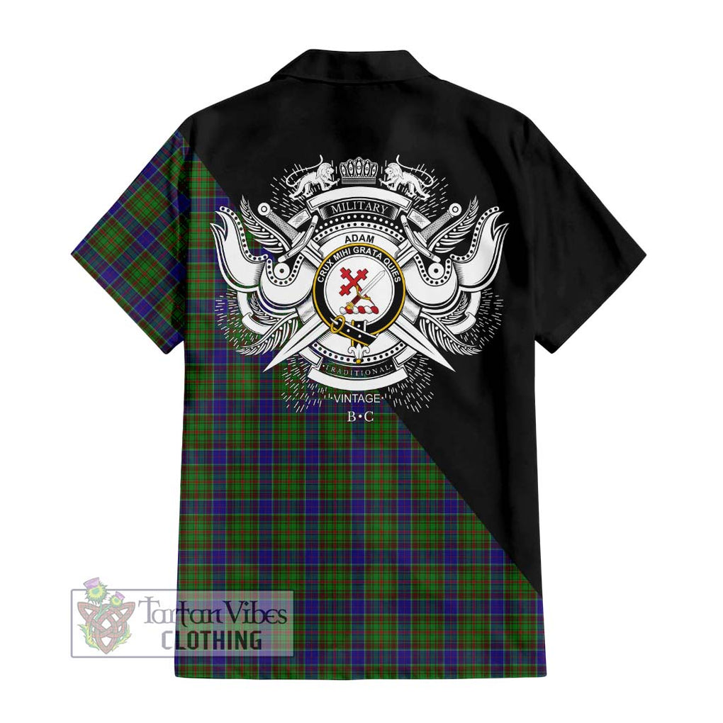 Adam Tartan Short Sleeve Button Shirt with Family Crest and Military Logo Style - Tartanvibesclothing Shop