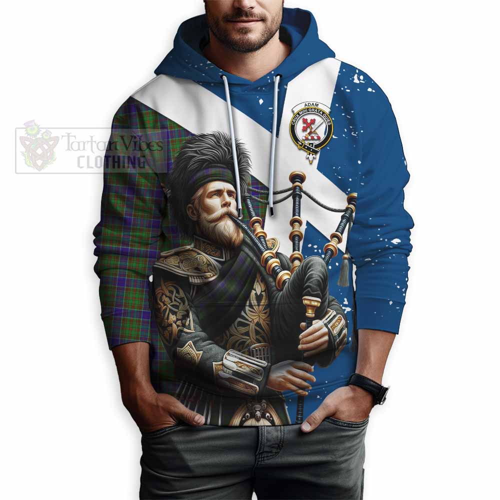 Tartan Vibes Clothing Adam Tartan Hoodie with Family Crest Scottish Bagpiper Vibes