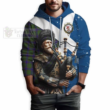 Adam Tartan Hoodie with Family Crest Scottish Bagpiper Vibes