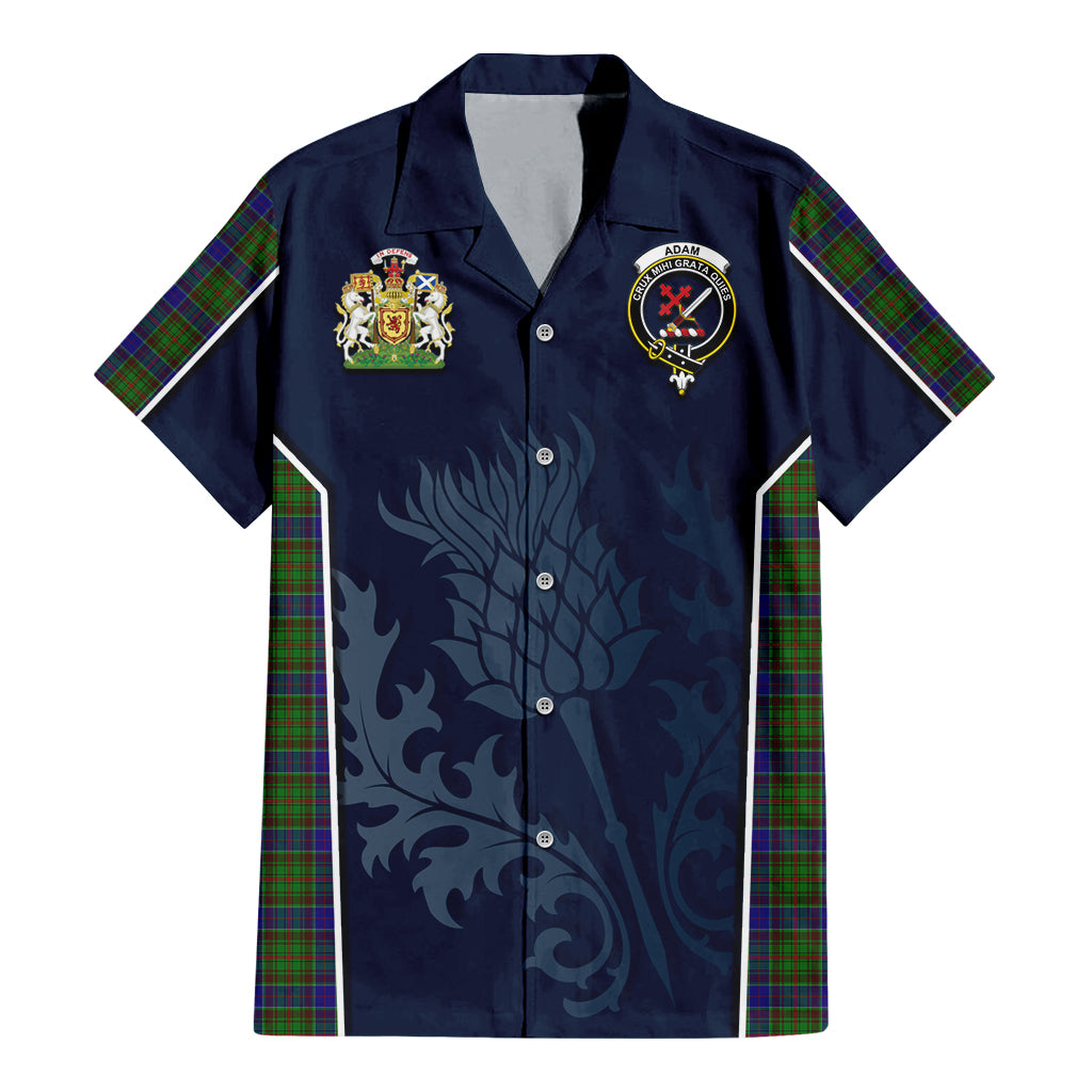 Tartan Vibes Clothing Adam Tartan Short Sleeve Button Up Shirt with Family Crest and Scottish Thistle Vibes Sport Style