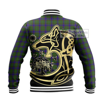 Adam Tartan Baseball Jacket with Family Crest Celtic Wolf Style