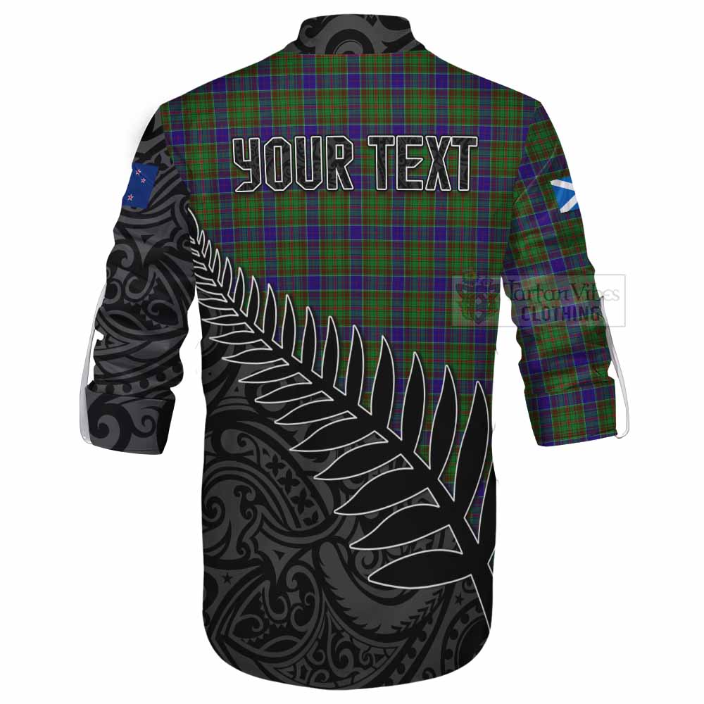 Tartan Vibes Clothing Adam Crest Tartan Ghillie Kilt Shirt with New Zealand Silver Fern Half Style