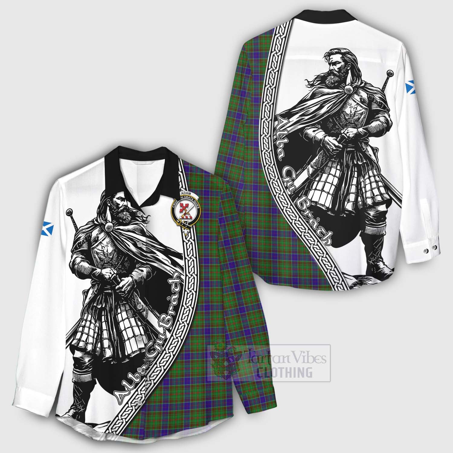 Tartan Vibes Clothing Adam Tartan Clan Crest Women's Casual Shirt with Highlander Warrior Celtic Style