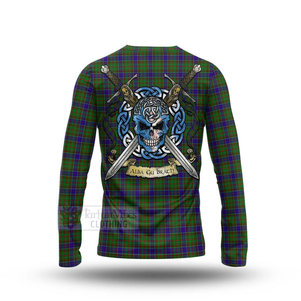 Tartan Vibes Clothing Adam Tartan Long Sleeve T-Shirt with Family Crest Celtic Skull Style