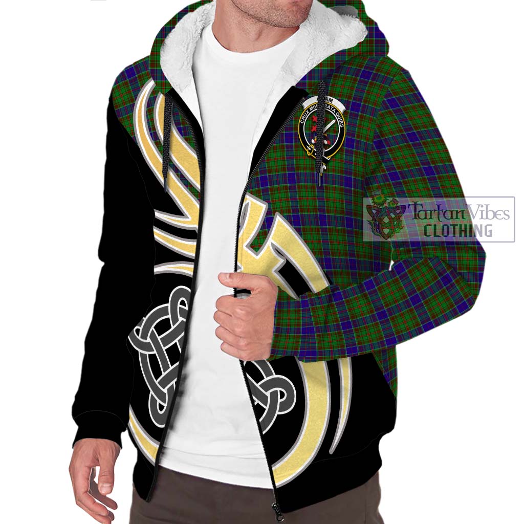 Adam Tartan Sherpa Hoodie with Family Crest and Celtic Symbol Style - Tartan Vibes Clothing