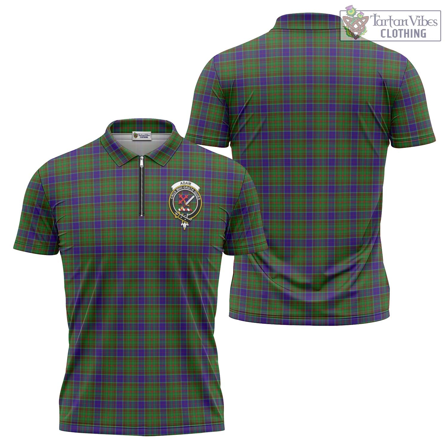 Tartan Vibes Clothing Adam Tartan Zipper Polo Shirt with Family Crest