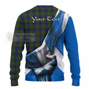 Adam Tartan Knitted Sweater with Family Crest Scotland Patriotic Style