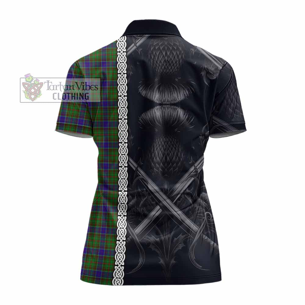 Tartan Vibes Clothing Adam Tartan Women's Polo Shirt with Family Crest Cross Sword Thistle Celtic Vibes