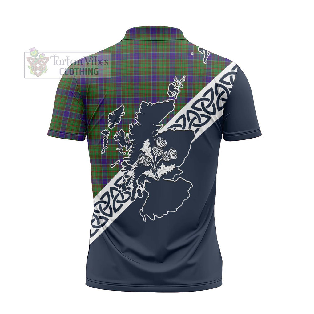 Tartan Vibes Clothing Adam Tartan Zipper Polo Shirt Featuring Thistle and Scotland Map