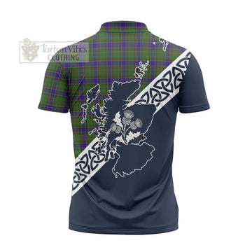 Adam Tartan Zipper Polo Shirt Featuring Thistle and Scotland Map