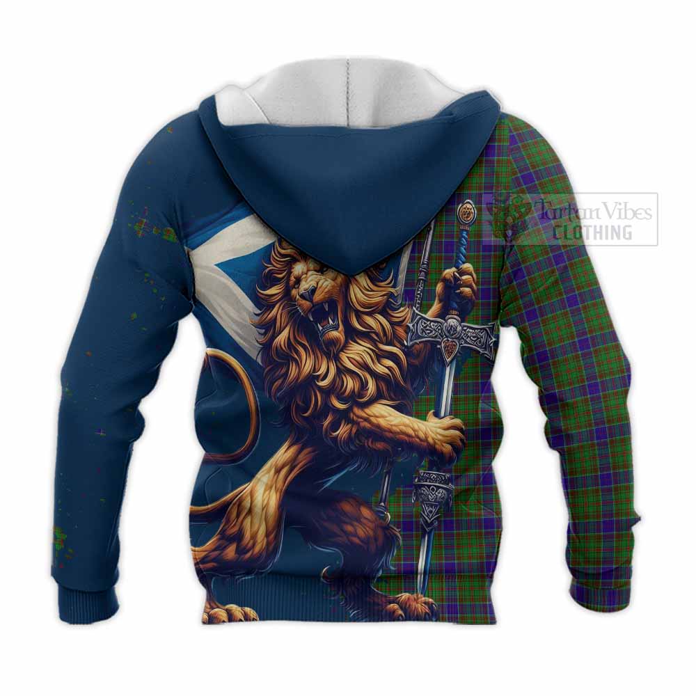 Tartan Vibes Clothing Adam Tartan Family Crest Knitted Hoodie with Scottish Majestic Lion