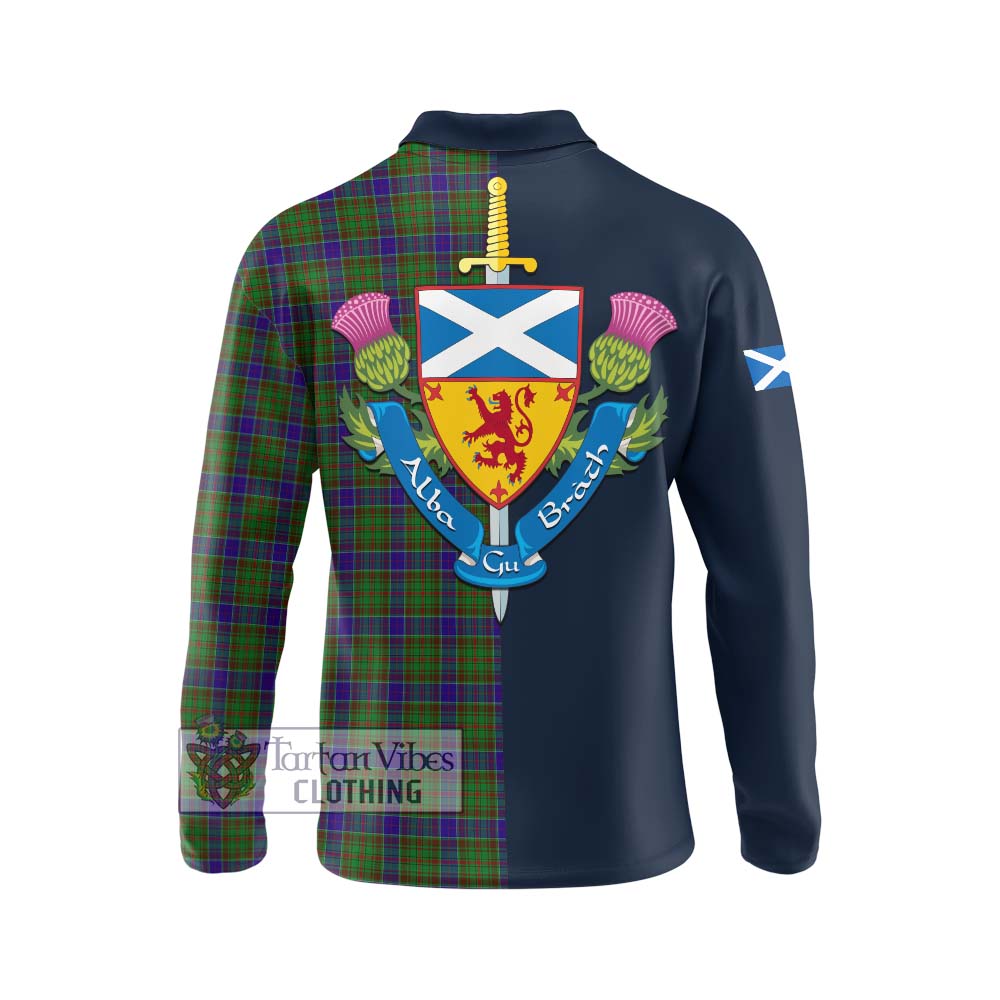 Tartan Vibes Clothing Adam Tartan Long Sleeve Polo Shirt with Scottish Lion Royal Arm Half Style