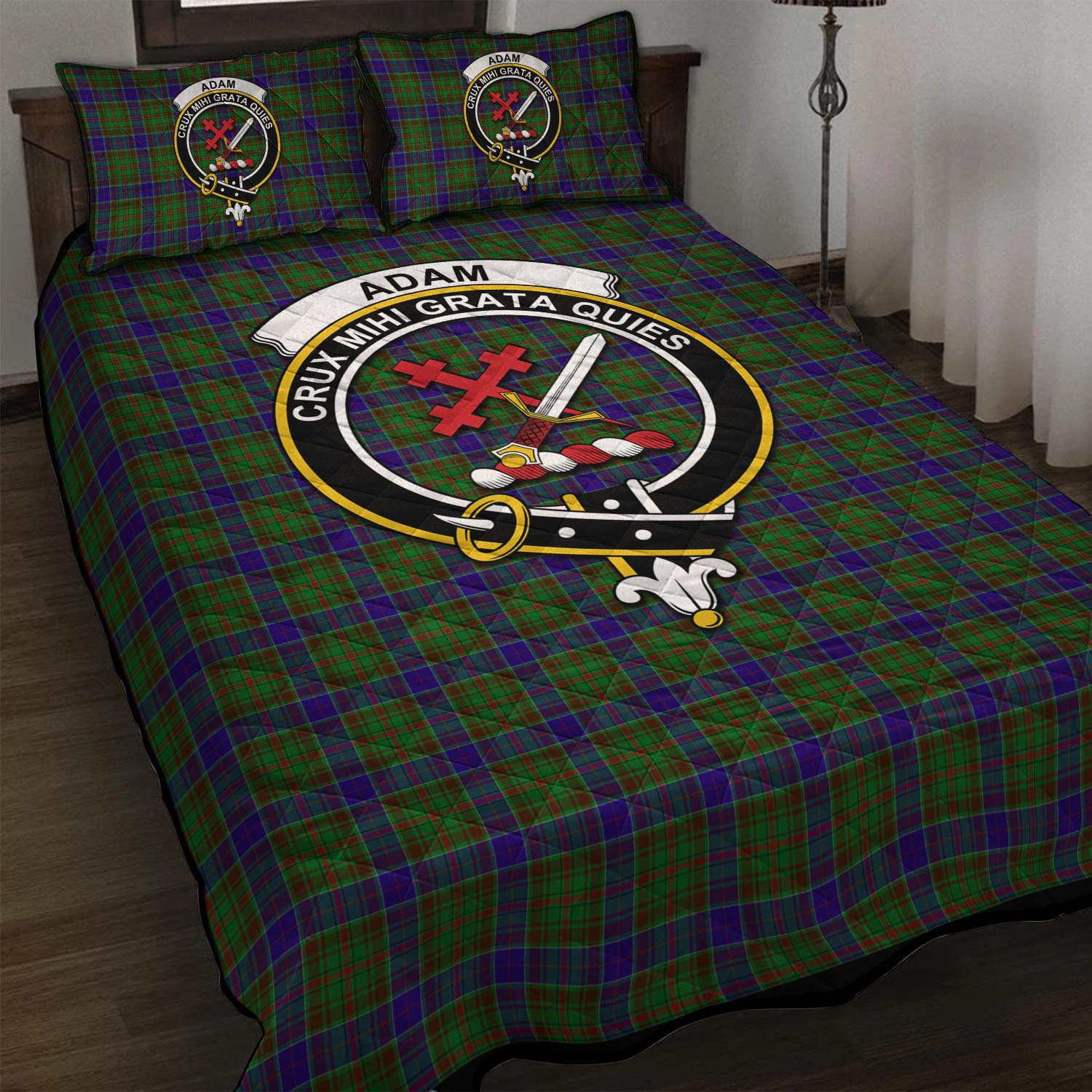 Adam Tartan Quilt Bed Set with Family Crest - Tartanvibesclothing