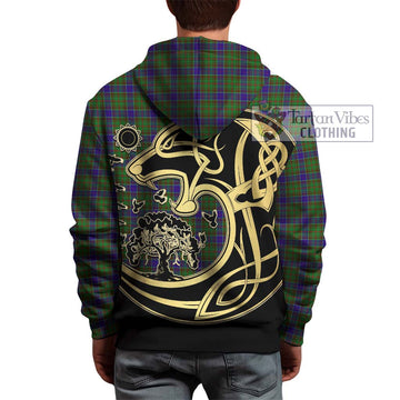 Adam Tartan Hoodie with Family Crest Celtic Wolf Style