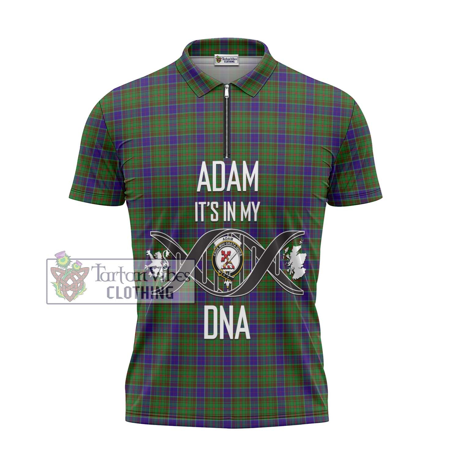 Tartan Vibes Clothing Adam Tartan Zipper Polo Shirt with Family Crest DNA In Me Style