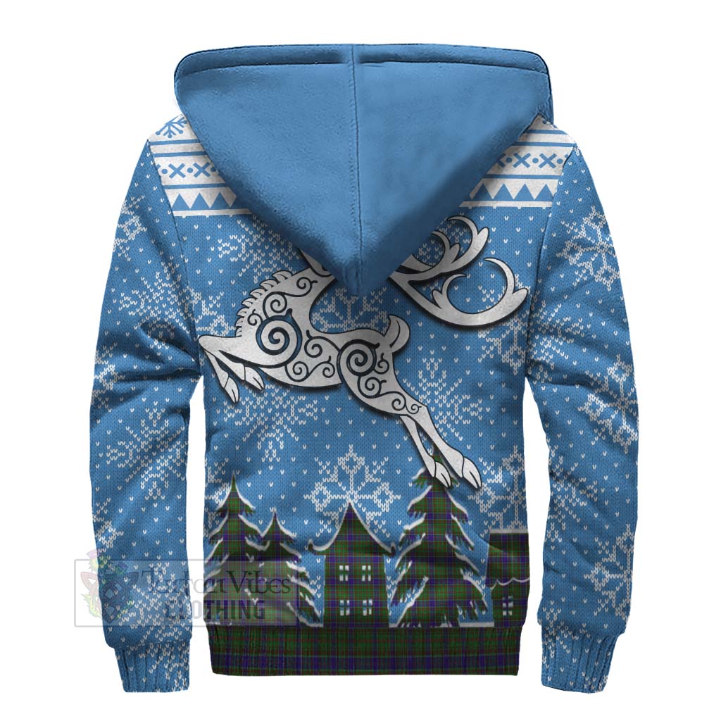 Tartan Vibes Clothing Adam Clan Christmas Sherpa Hoodie Celtic Reindeer Style