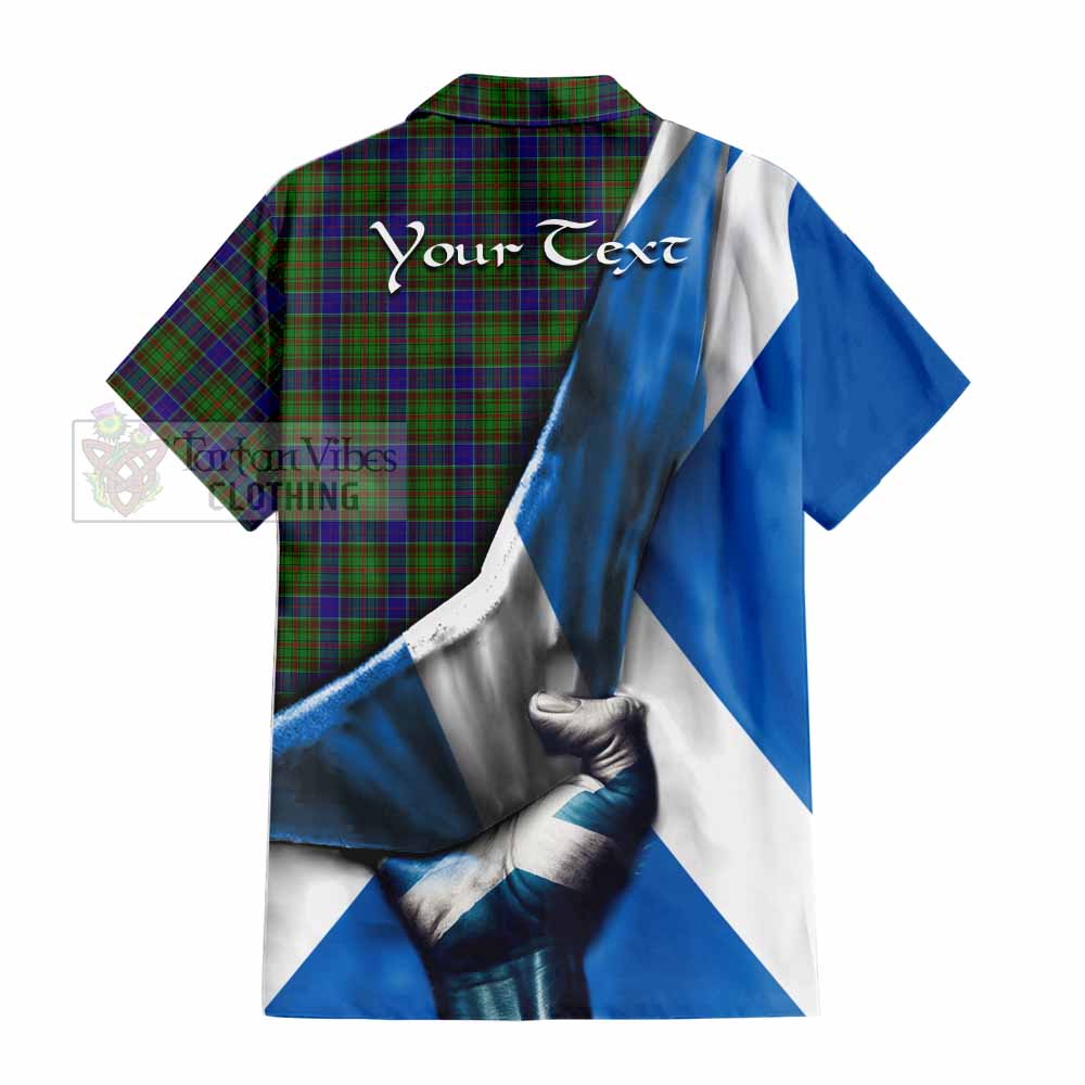 Tartan Vibes Clothing Adam Tartan Short Sleeve Button Shirt with Family Crest Scotland Patriotic Style