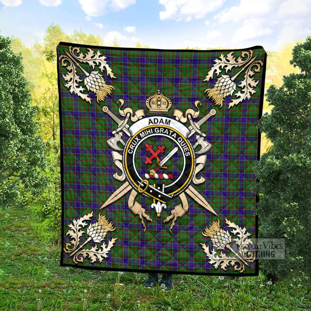 Tartan Vibes Clothing Adam Tartan Quilt with Family Crest and Scottish Golden Courage Shield