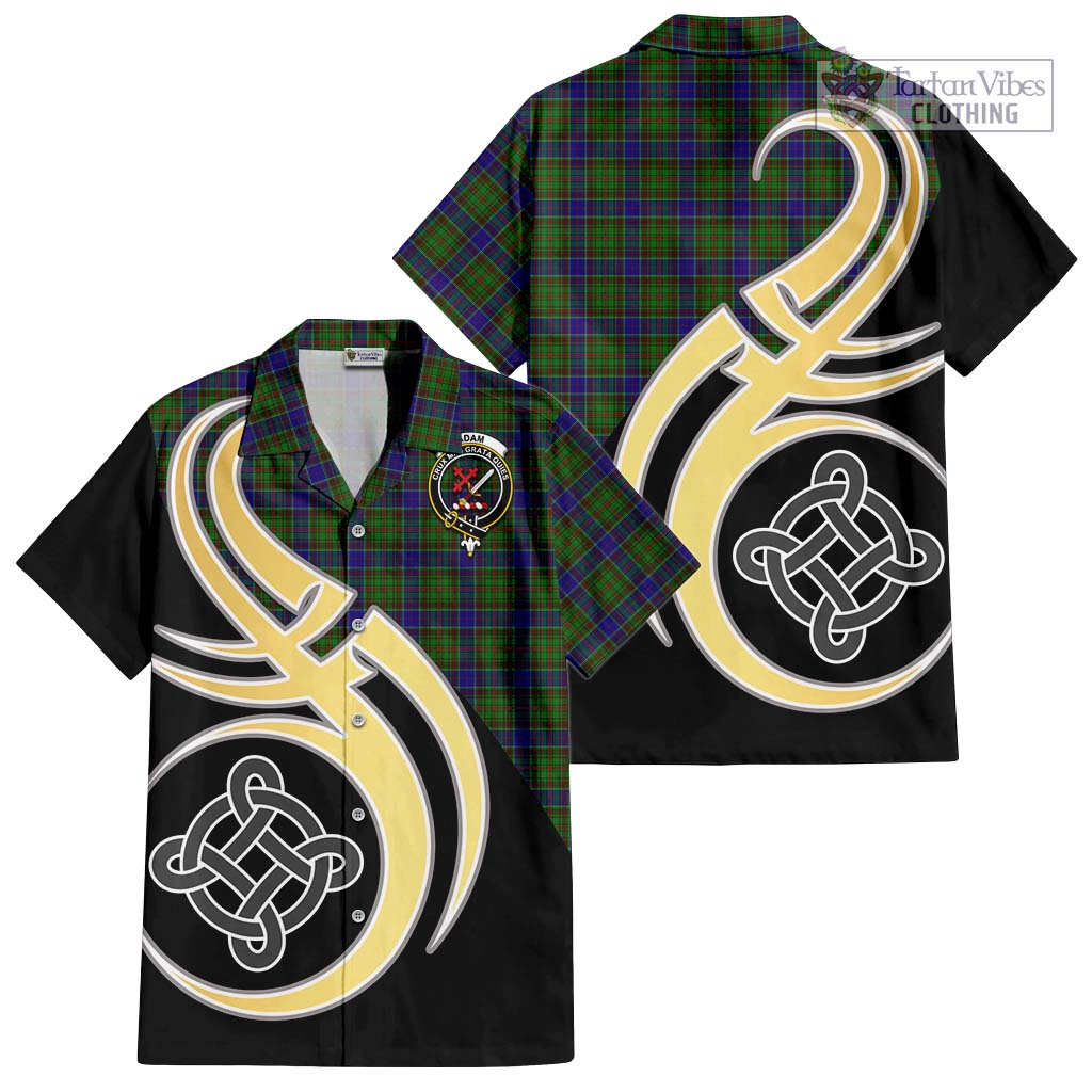 Adam Tartan Short Sleeve Button Shirt with Family Crest and Celtic Symbol Style - Tartan Vibes Clothing