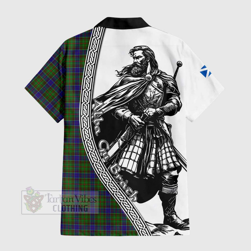 Tartan Vibes Clothing Adam Tartan Clan Crest Short Sleeve Button Shirt with Highlander Warrior Celtic Style