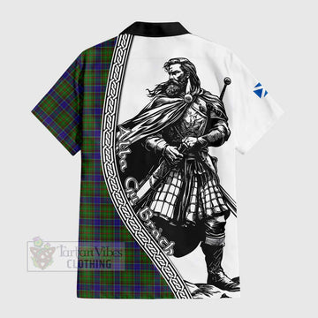 Adam Tartan Clan Crest Short Sleeve Button Shirt with Highlander Warrior Celtic Style