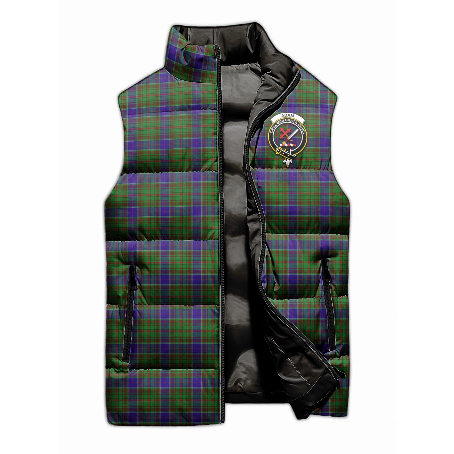 Adam Tartan Sleeveless Puffer Jacket with Family Crest - Tartanvibesclothing