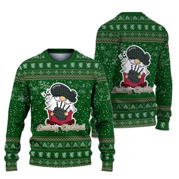 Adam Clan Christmas Family Knitted Sweater with Funny Gnome Playing Bagpipes