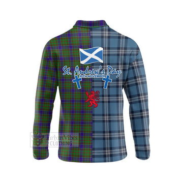 Adam Tartan Long Sleeve Polo Shirt Happy St. Andrew's Day Half Tartan Style