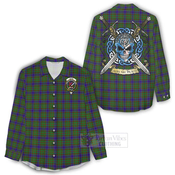 Adam Tartan Women's Casual Shirt with Family Crest Celtic Skull Style