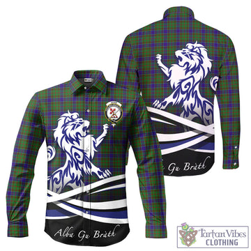 Adam Tartan Long Sleeve Button Up Shirt with Alba Gu Brath Regal Lion Emblem