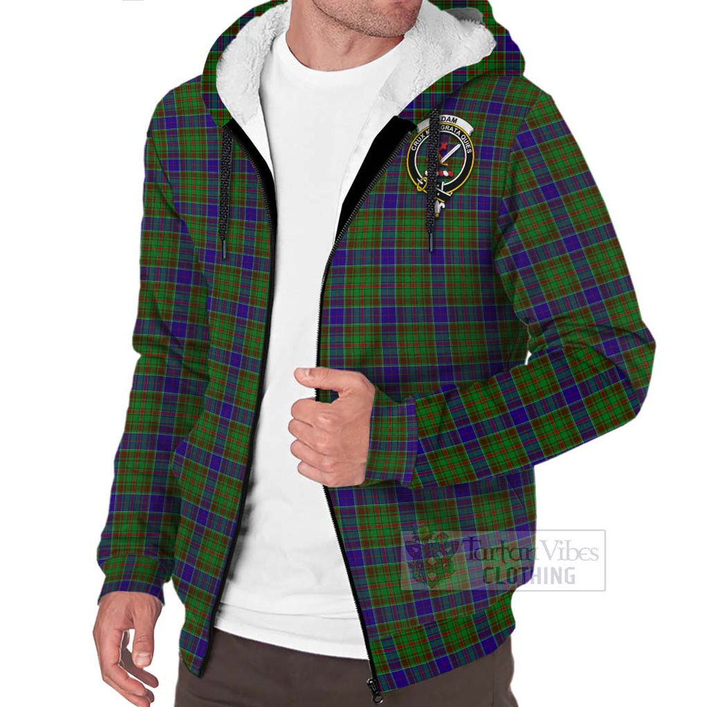 Tartan Vibes Clothing Adam Tartan Sherpa Hoodie with Family Crest and Bearded Skull Holding Bottles of Whiskey