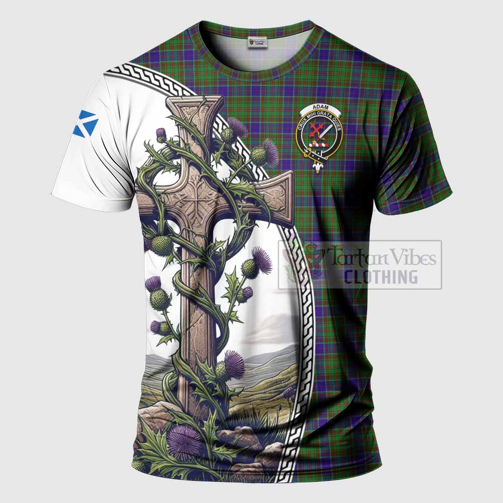 Tartan Vibes Clothing Adam Agnew Tartan T-Shirt with Family Crest and St. Andrew's Cross Accented by Thistle Vines