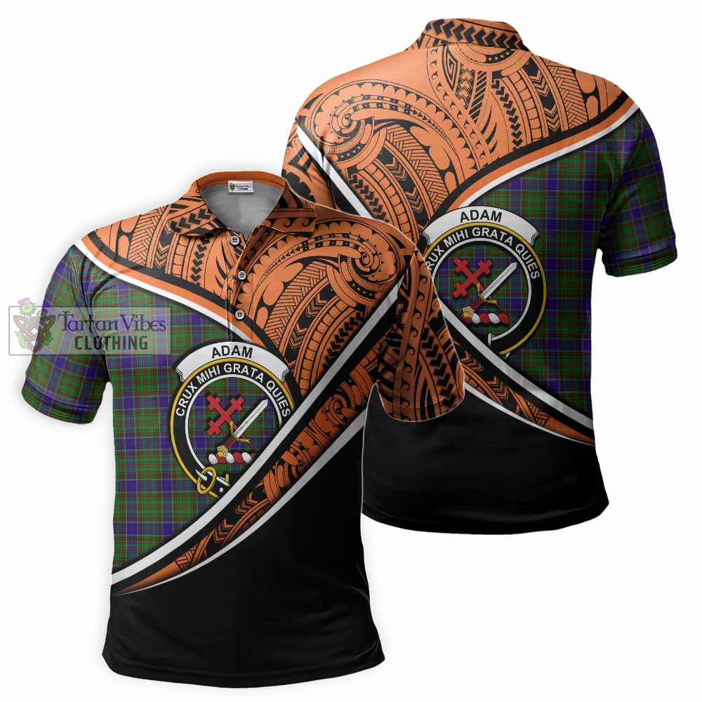 Tartan Vibes Clothing Adam Crest Tartan Polo Shirt with Maori Tattoo Style - Orange Version