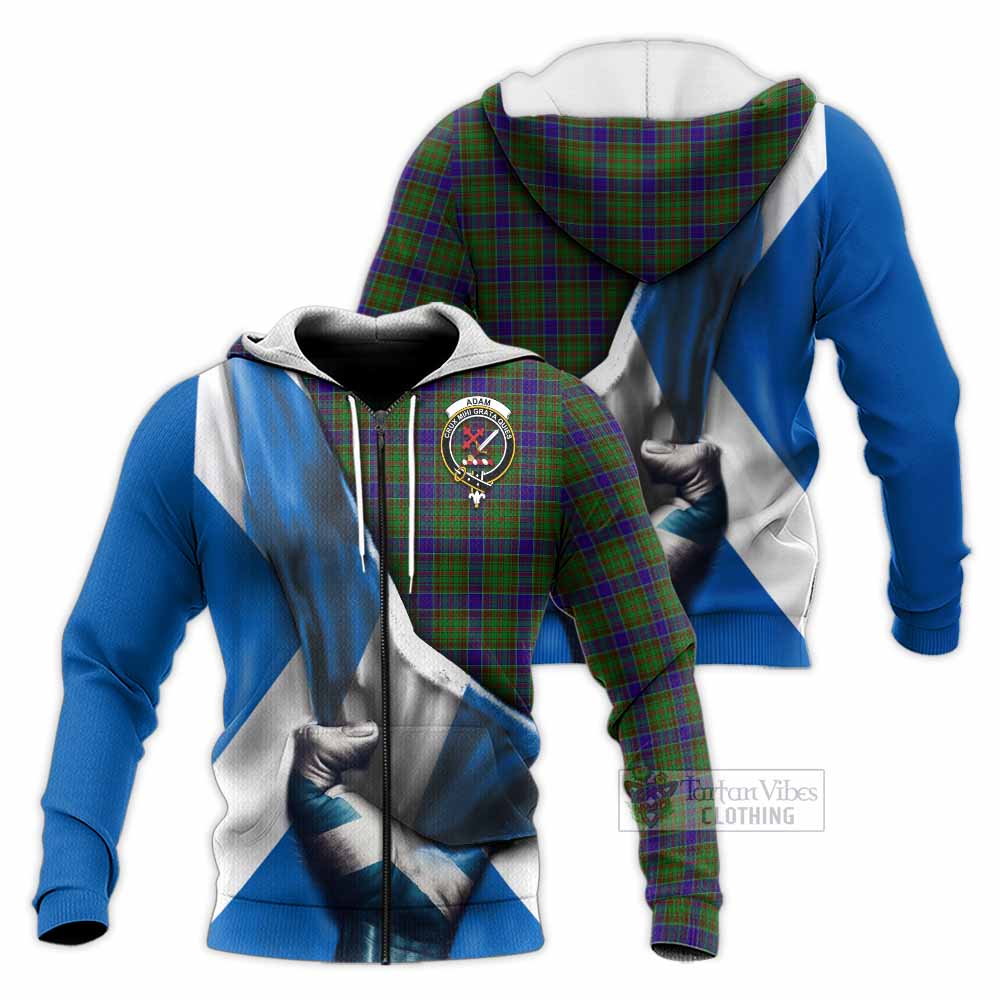 Tartan Vibes Clothing Adam Tartan Knitted Hoodie with Family Crest Scotland Patriotic Style