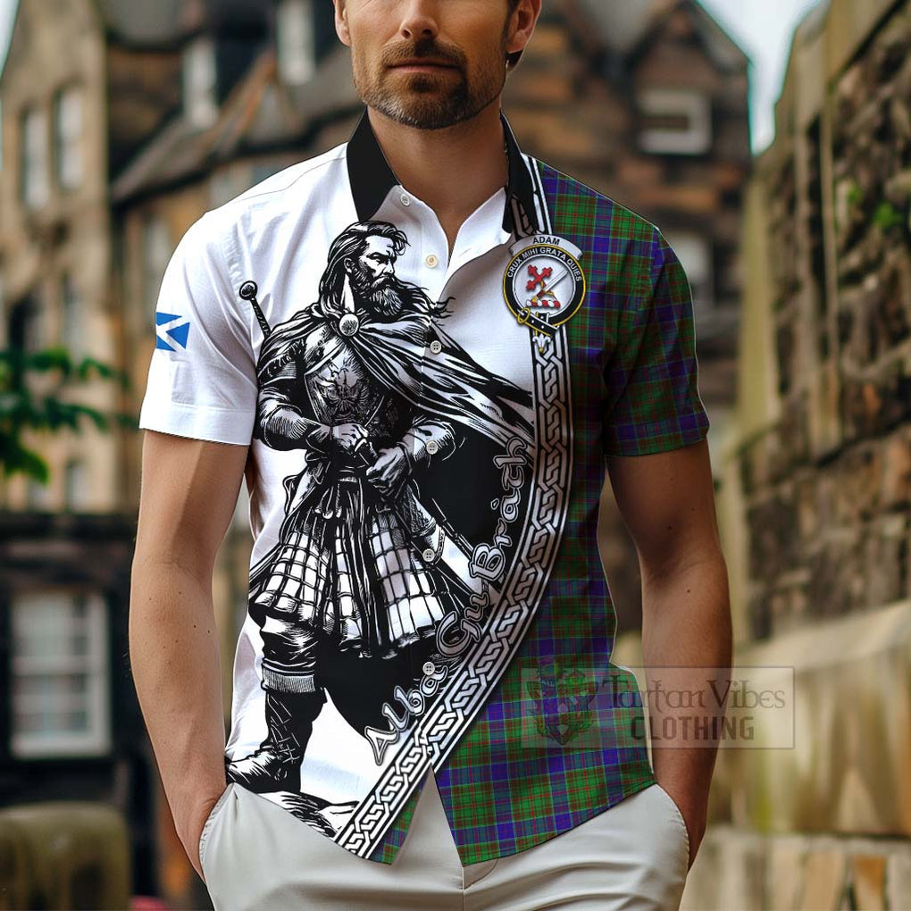 Tartan Vibes Clothing Adam Tartan Clan Crest Short Sleeve Button Shirt with Highlander Warrior Celtic Style