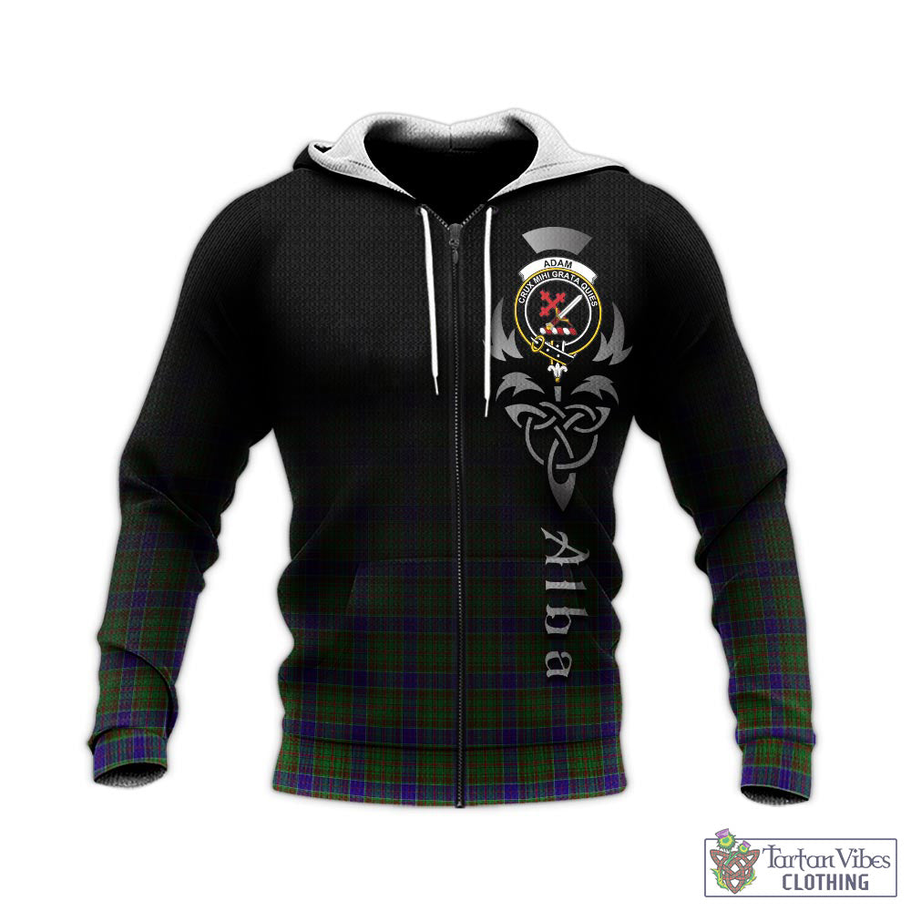 Tartan Vibes Clothing Adam Tartan Knitted Hoodie Featuring Alba Gu Brath Family Crest Celtic Inspired