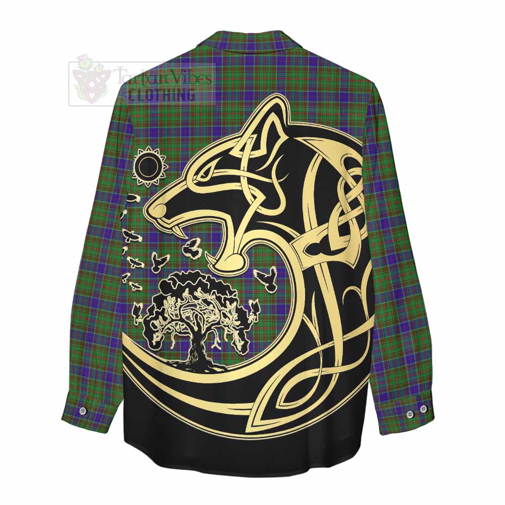 Tartan Vibes Clothing Adam Tartan Women's Casual Shirt with Family Crest Celtic Wolf Style