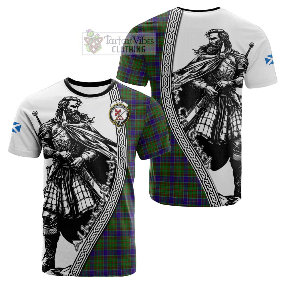 Adam Tartan Clan Crest Cotton T-shirt with Highlander Warrior Celtic Style