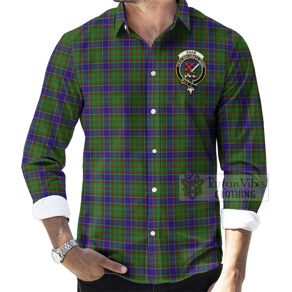 Tartan Vibes Clothing Adam Tartan Long Sleeve Button Shirt with Family Crest Celtic Skull Style