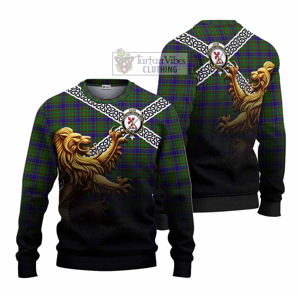 Adam Crest Tartan Knitted Sweater with Golden Lion Emblem Celtic Style - Tartan Vibes Clothing
