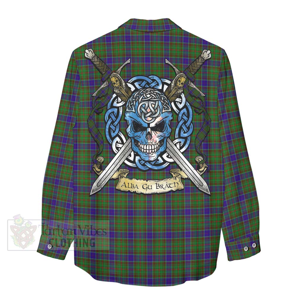 Tartan Vibes Clothing Adam Tartan Women's Casual Shirt with Family Crest Celtic Skull Style