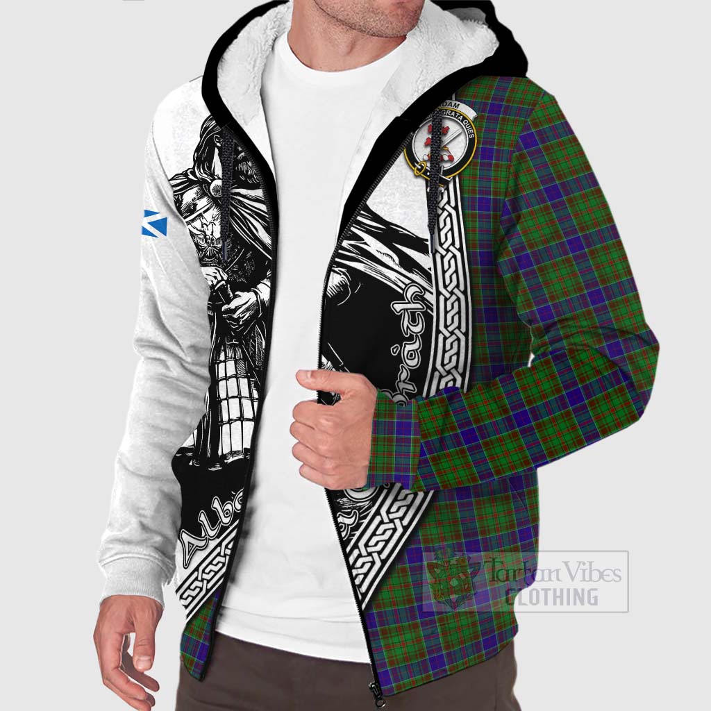 Tartan Vibes Clothing Adam Tartan Clan Crest Sherpa Hoodie with Highlander Warrior Celtic Style