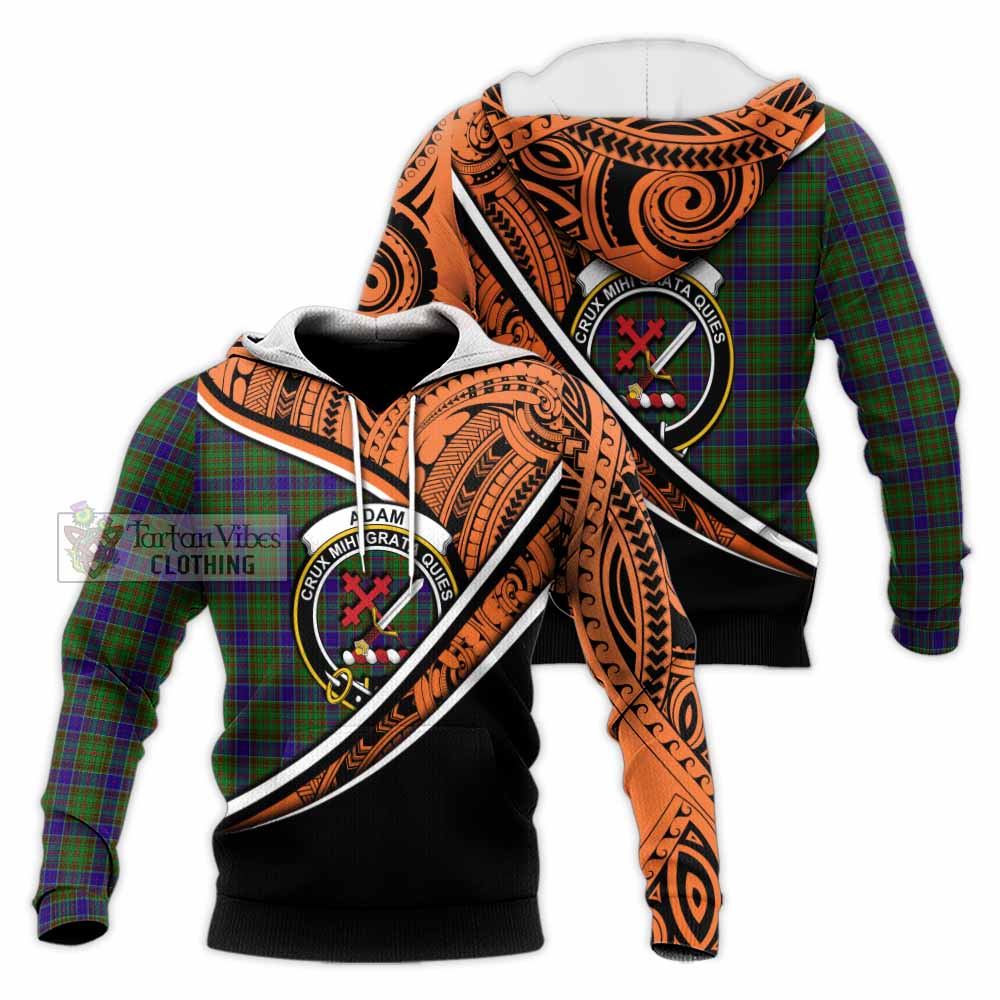 Tartan Vibes Clothing Adam Crest Tartan Knitted Hoodie with Maori Tattoo Style - Orange Version