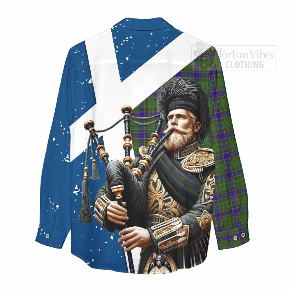 Tartan Vibes Clothing Adam Tartan Women's Casual Shirt with Family Crest Scottish Bagpiper Vibes