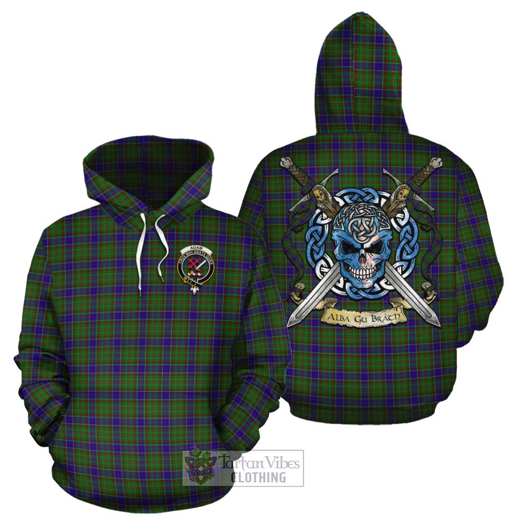 Tartan Vibes Clothing Adam Tartan Cotton Hoodie with Family Crest Celtic Skull Style