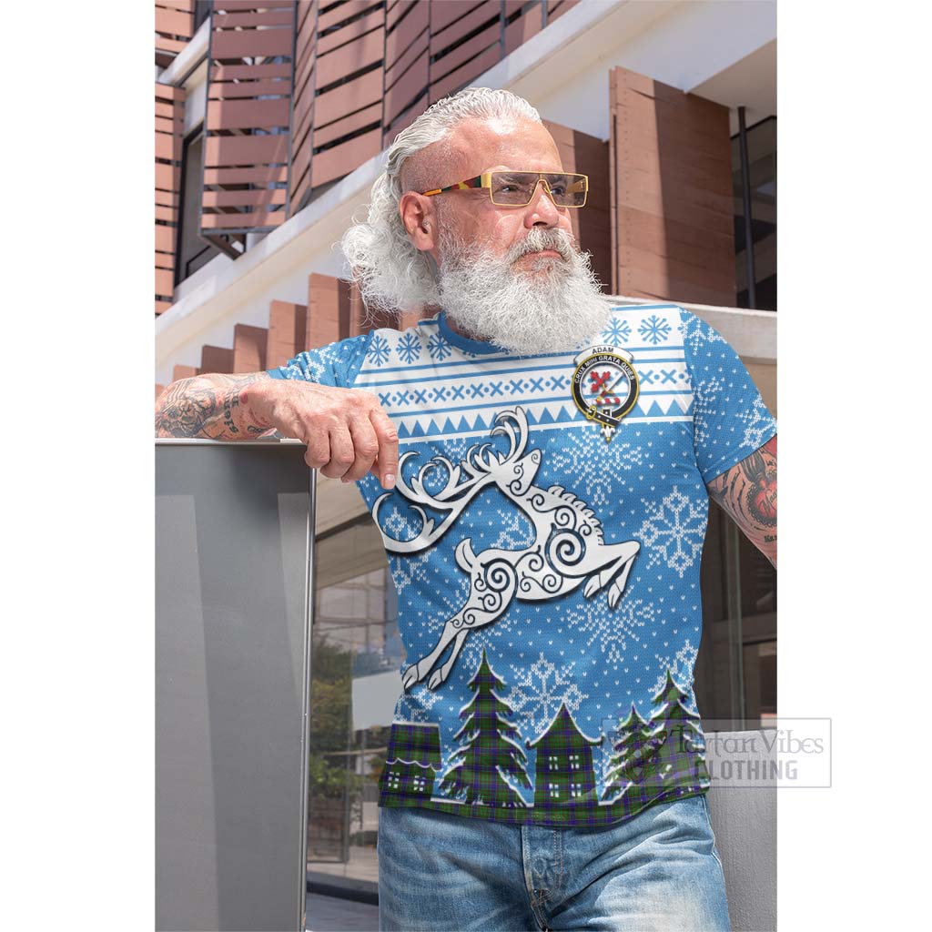 Tartan Vibes Clothing Adam Clan Christmas Cotton T-shirt Celtic Reindeer Style