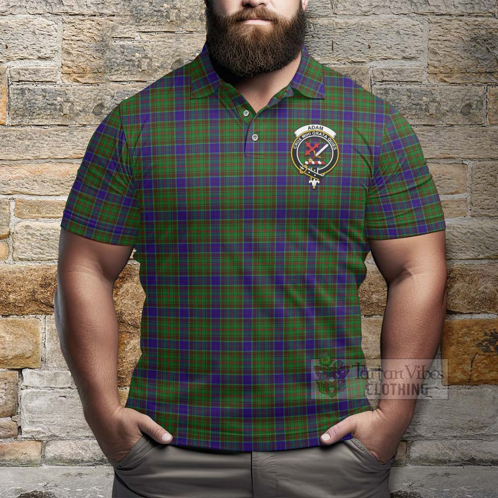 Tartan Vibes Clothing Adam Tartan Polo Shirt with Family Crest and Bearded Skull Holding Bottles of Whiskey