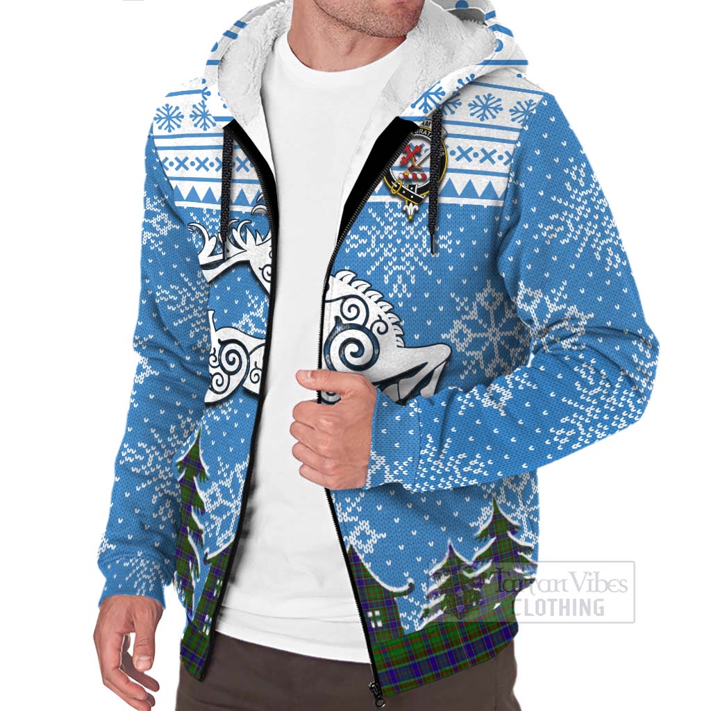 Tartan Vibes Clothing Adam Clan Christmas Sherpa Hoodie Celtic Reindeer Style