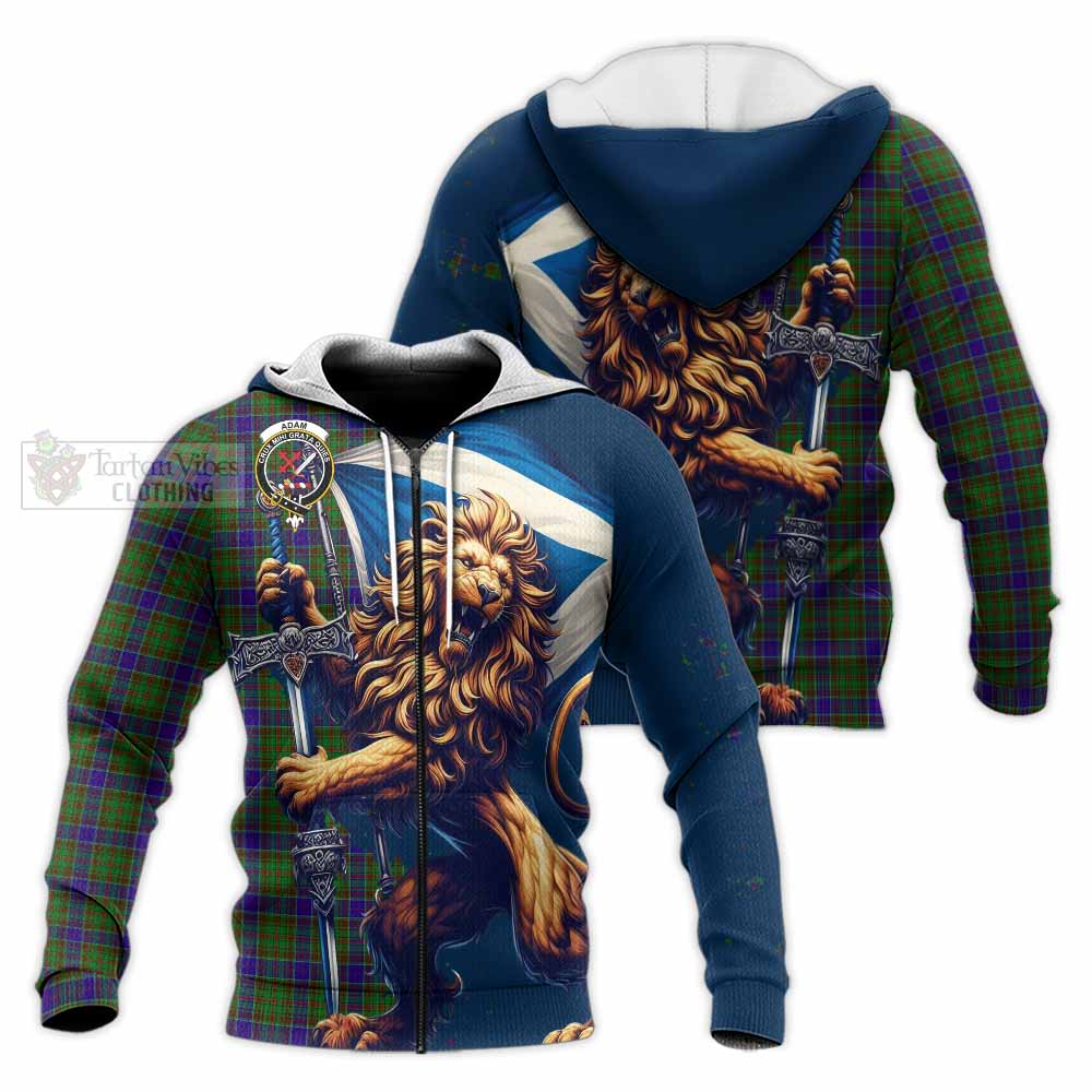 Tartan Vibes Clothing Adam Tartan Family Crest Knitted Hoodie with Scottish Majestic Lion