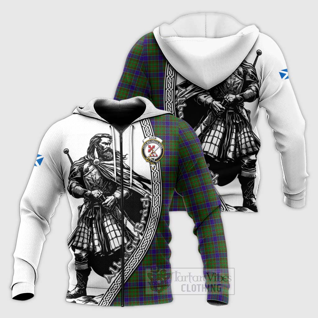 Tartan Vibes Clothing Adam Tartan Clan Crest Knitted Hoodie with Highlander Warrior Celtic Style